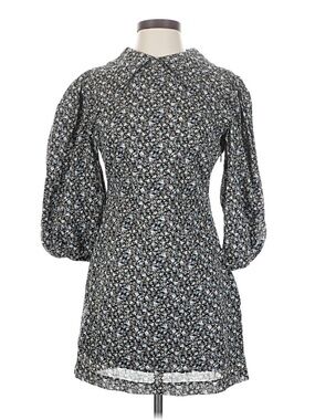 Free People Black & Light Blue Floral Puff-Sleeve Mini Dress